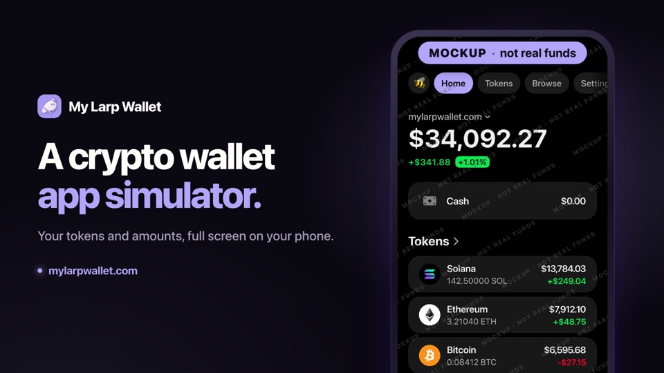 Video thumbnail: the headline “A crypto wallet app simulator.” beside a crypto wallet mockup in a phone frame.