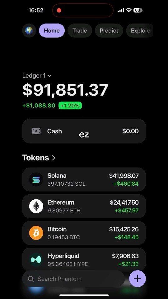 A phone showing a token list and a balance of $91,851.37, captioned “ez”.